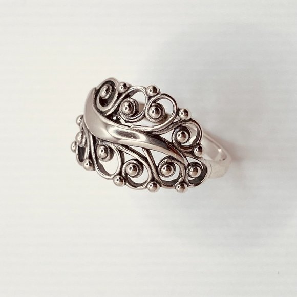 Large Swirl Leaf Bead Sterling Silver Ring, Leaf Ring, Swirl Ring, Silve Ring - Picture 10 of 12